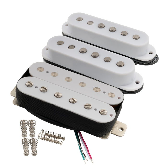 Musiclily Pro ST-60SE Pastillas de bobina simple escalonadas con imán Alnico 5 y humbucker sin cubierta, conjunto para cuello, medio y puente para guitarra eléctrica estilo Stratocaster