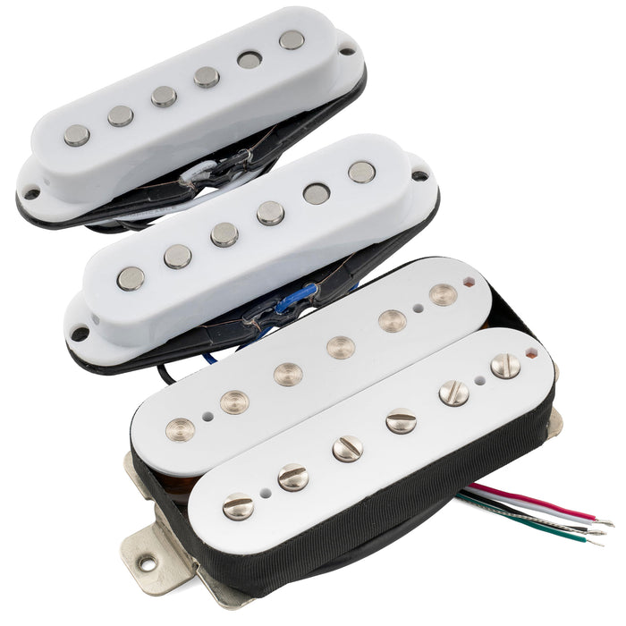 Musiclily Pro ST-60SE Pastillas de bobina simple escalonadas con imán Alnico 5 y humbucker sin cubierta, conjunto para cuello, medio y puente para guitarra eléctrica estilo Stratocaster