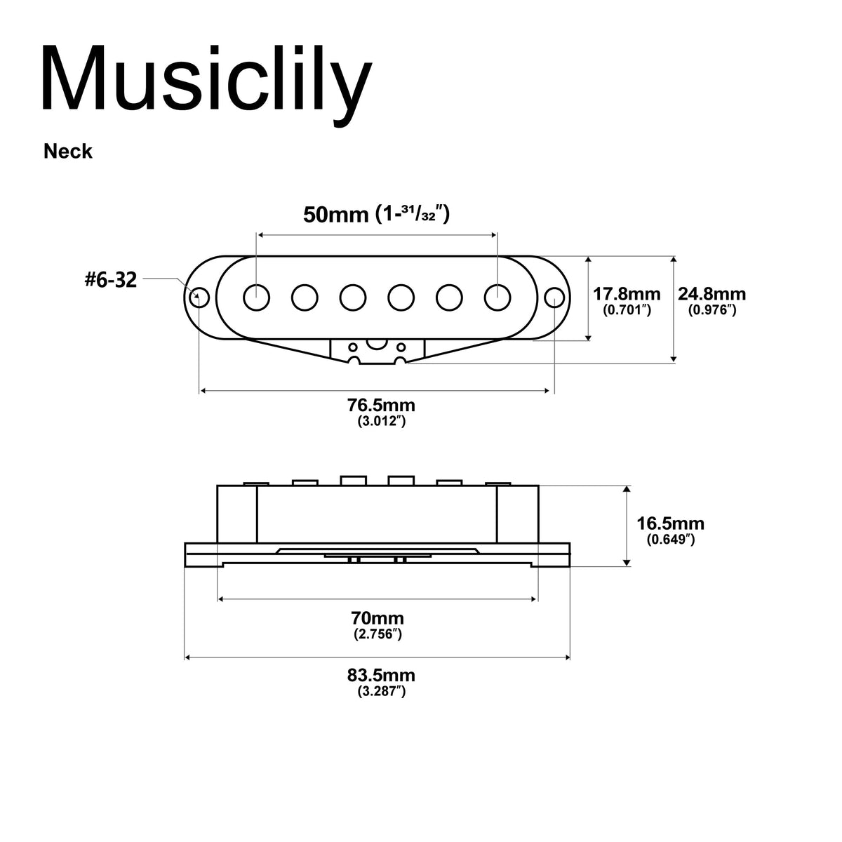 Dimensions of musiclily pro st 60s staggered alnico 5 single coil neck pickup for strat style electric guitar mx3239mx3240mx3241p