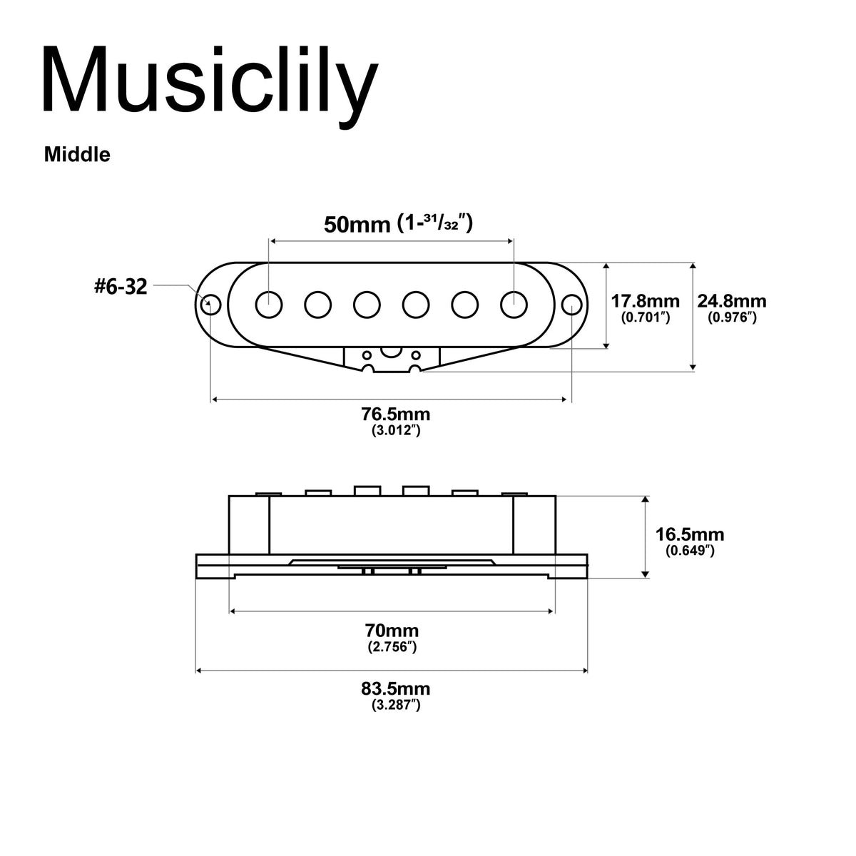 Musiclily Pro ST-60S Staggered Alnico 5 Single Coil Middle Pickup for Strat Style Electric Guitar Musiclily Pro