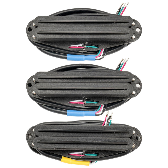 musiclily pro st dpha alnico 5 rail blade single coil sized humbucker super distortion neck middle bridge pickups set for strat style electric guitar mx3248 2mx3249p cream