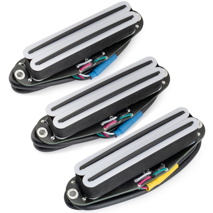 musiclily pro st dphc ceramic rail blade single coil sized humbucker super distortion neck middle bridge pickups set for strat style electric guitar mx3251 2mx3252p, white