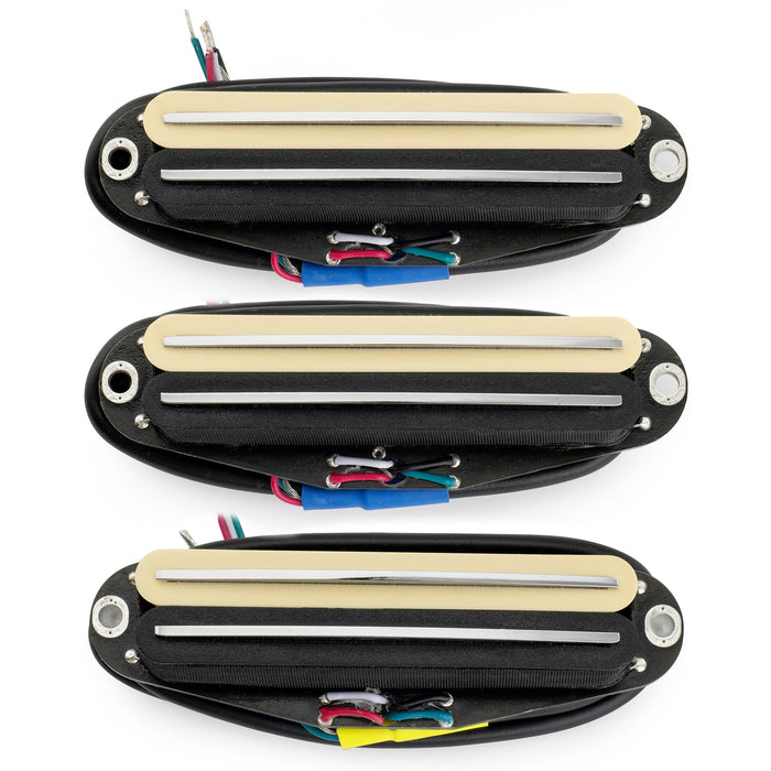 Pastillas humbucker superdistorsionadas Musiclily Pro ST-DPHC con riel cerámico y hoja de bobina simple, mástil, puente medio, para guitarra eléctrica estilo Stratocaster.