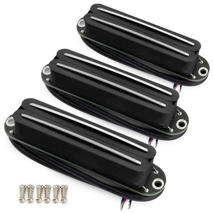 Musiclily Pro ST-DPHC Ceramic Rail Blade Single Coil Sized Humbucker Pickups Set 13.6K Super Distortion for Strat Style Electric Guitar (Set of 3)