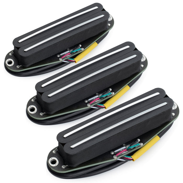 Musiclily Pro ST-DPHC Ceramic Rail Blade Single Coil Sized Humbucker Pickups Set 13.6K Super Distortion for Strat Style Electric Guitar (Set of 3)