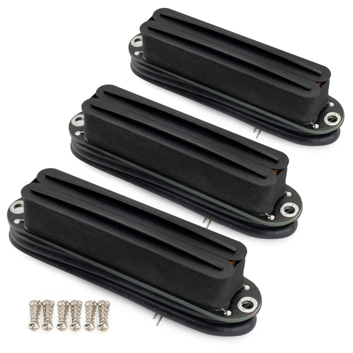 Musiclily Pro ST-DPHC Ceramic Rail Blade Single Coil Sized Humbucker Pickups Set 13.6K Super Distortion for Strat Style Electric Guitar (Set of 3)