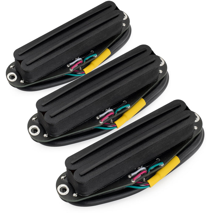 Musiclily Pro ST-DPHC Ceramic Rail Blade Single Coil Sized Humbucker Pickups Set 13.6K Super Distortion for Strat Style Electric Guitar (Set of 3)