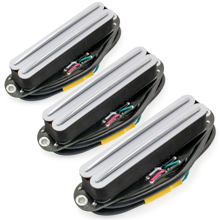 Musiclily Pro ST-DPHC Ceramic Rail Blade Single Coil Sized Humbucker Pickups Set 13.6K Super Distortion for Strat Style Electric Guitar (Set of 3)