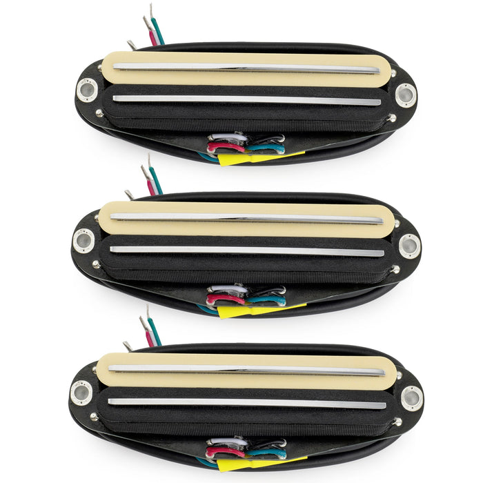 Musiclily Pro ST-DPHC Ceramic Rail Blade Single Coil Sized Humbucker Pickups Set 13.6K Super Distortion for Strat Style Electric Guitar (Set of 3)