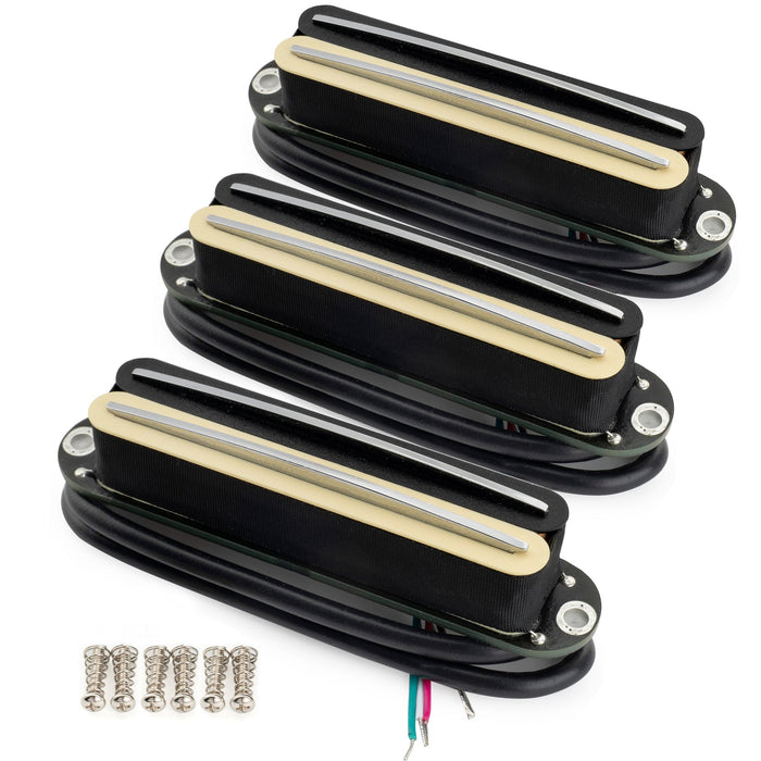 Musiclily Pro ST-DPHC Ceramic Rail Blade Single Coil Sized Humbucker Pickups Set 13.6K Super Distortion for Strat Style Electric Guitar (Set of 3)