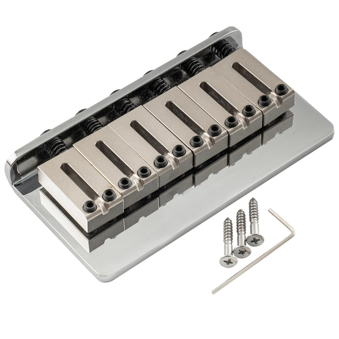 detail of musiclily ultra 52 5mm 2 1 16 inch string spacing offset saddle hardtail fixed bridge non tremolo bridge for strat tele style electric guitar mx3264p