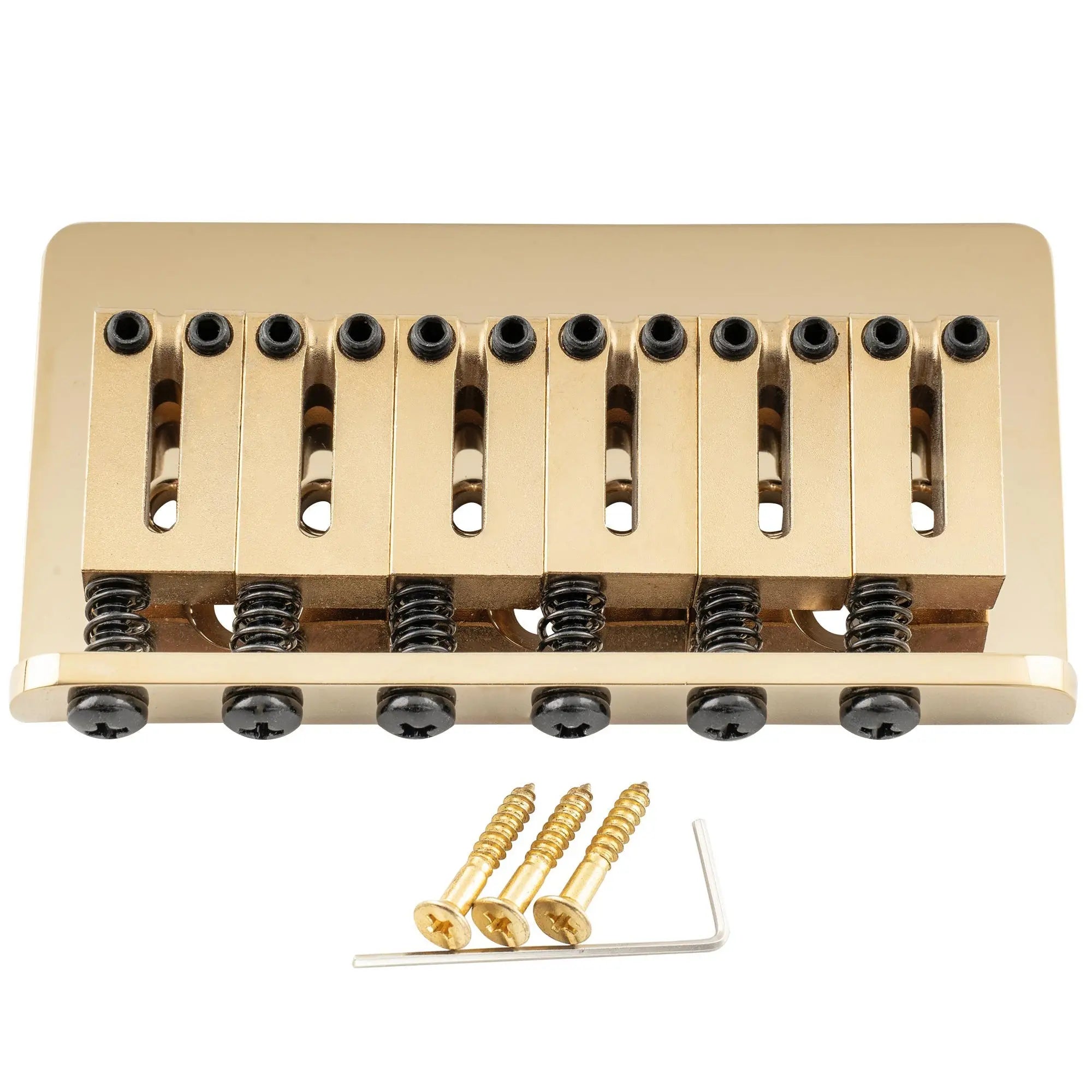 musiclily ultra 52 5mm 2 1 16 inch string spacing offset saddle hardtail fixed bridge non tremolo bridge for strat tele style electric guitar mx3264p, gold