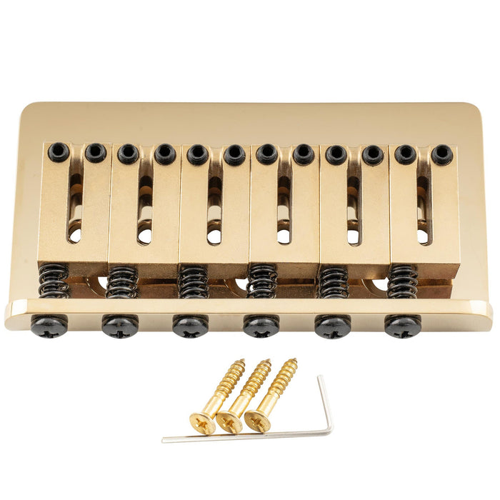 musiclily ultra 52 5mm 2 1 16 inch string spacing offset saddle hardtail fixed bridge non tremolo bridge for strat tele style electric guitar mx3264p, gold