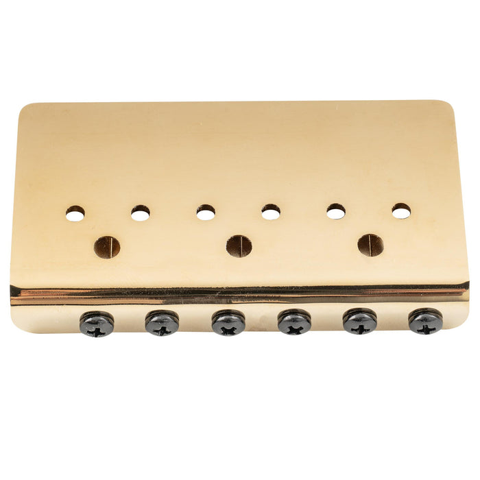musiclily ultra 52 5mm 2 1 16 inch string spacing offset saddle hardtail fixed bridge non tremolo bridge for strat tele style electric guitar mx3264p, gold