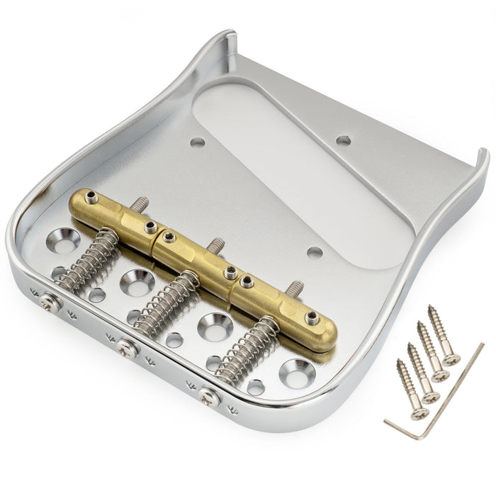 musiclily ultra 54mm2 1 8 inch string spacing full solid brass plate with compensated 3 saddle curved tele style guitar bridge mx3265cr