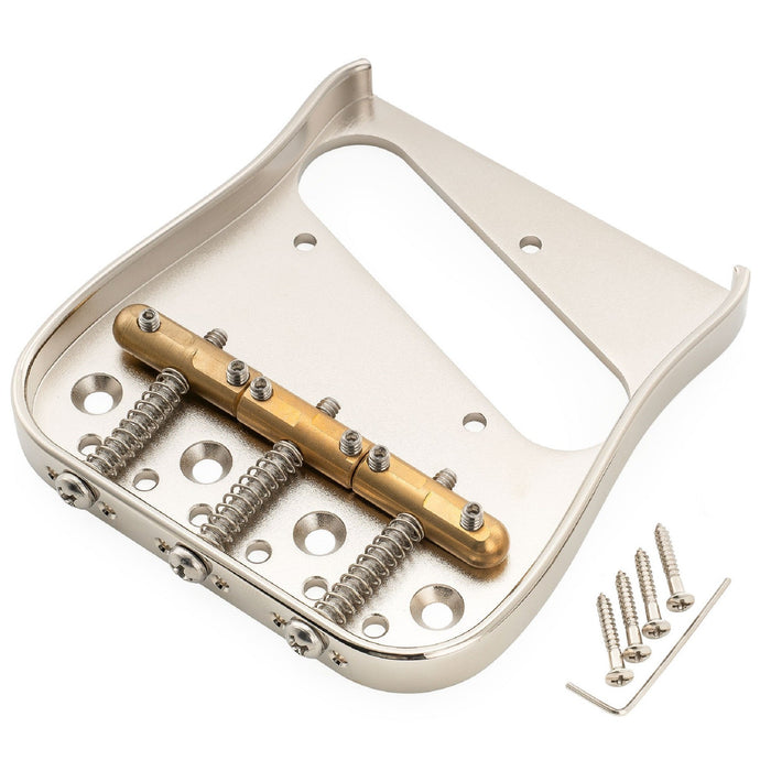 Ponte estilo Tele curvada sólida de latão com espaçamento de cordas de 54mm (2-1/8 polegadas) Musiclily Ultra com 3 saddles compensados