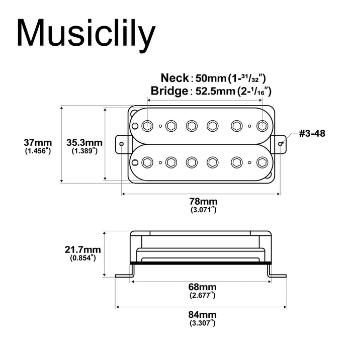 Dimensions of artec hbb xbb ceramic uncovered adjustable hexagonal poles humbucker electric guitar neck bridge pickups set mx3267bkmx3268bk
