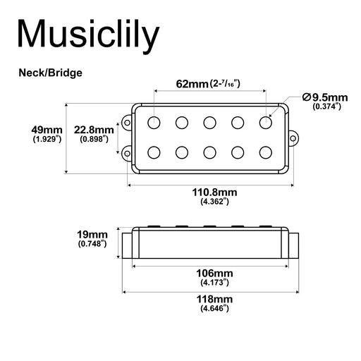 Dimensions of artec mmc5 ceramic soapbar style bass pickup neck bridge pickups set 13k for 5 string musicman style bass mx3286bkmx3287bk