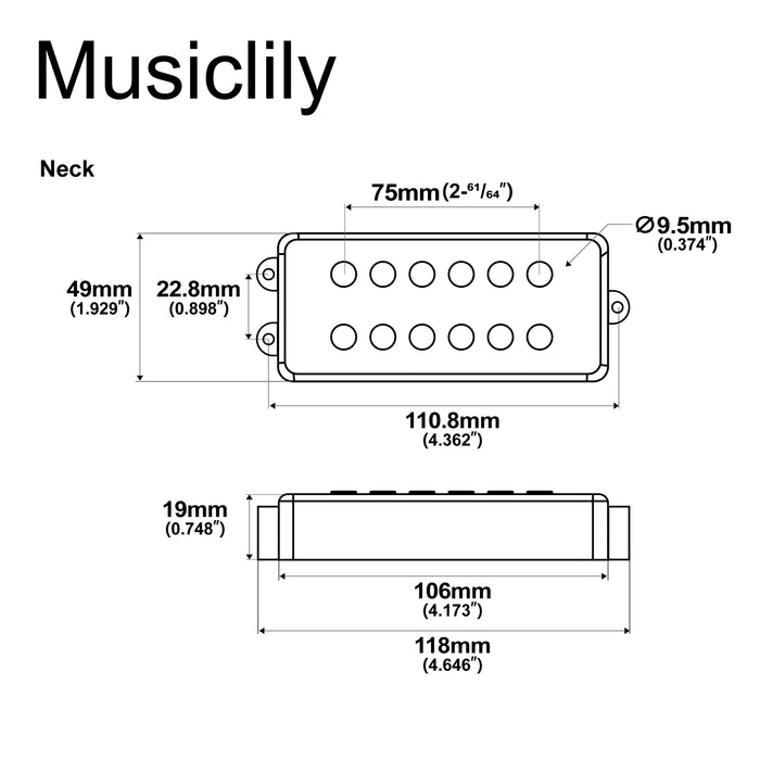 Artec MMC6 Ceramic Soapbar Style Bass Pickup Neck Pickup 14.6K for 6-String MusicMan Style Bass