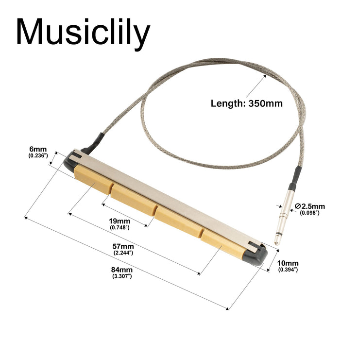 Dimensions of musiclily basic transducer under bridge saddle ceramic piezo pickup for 4 string acoustic bass 84mm 6mm mx3294