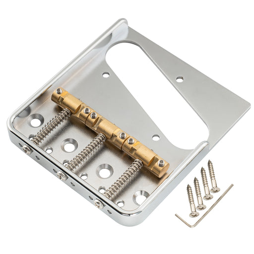 musiclily ultra 54mm2 1 8 inch string spacing full solid aluminum plate with compensated brass 3 saddle vintage ashtray tele style guitar bridge mx3306cr