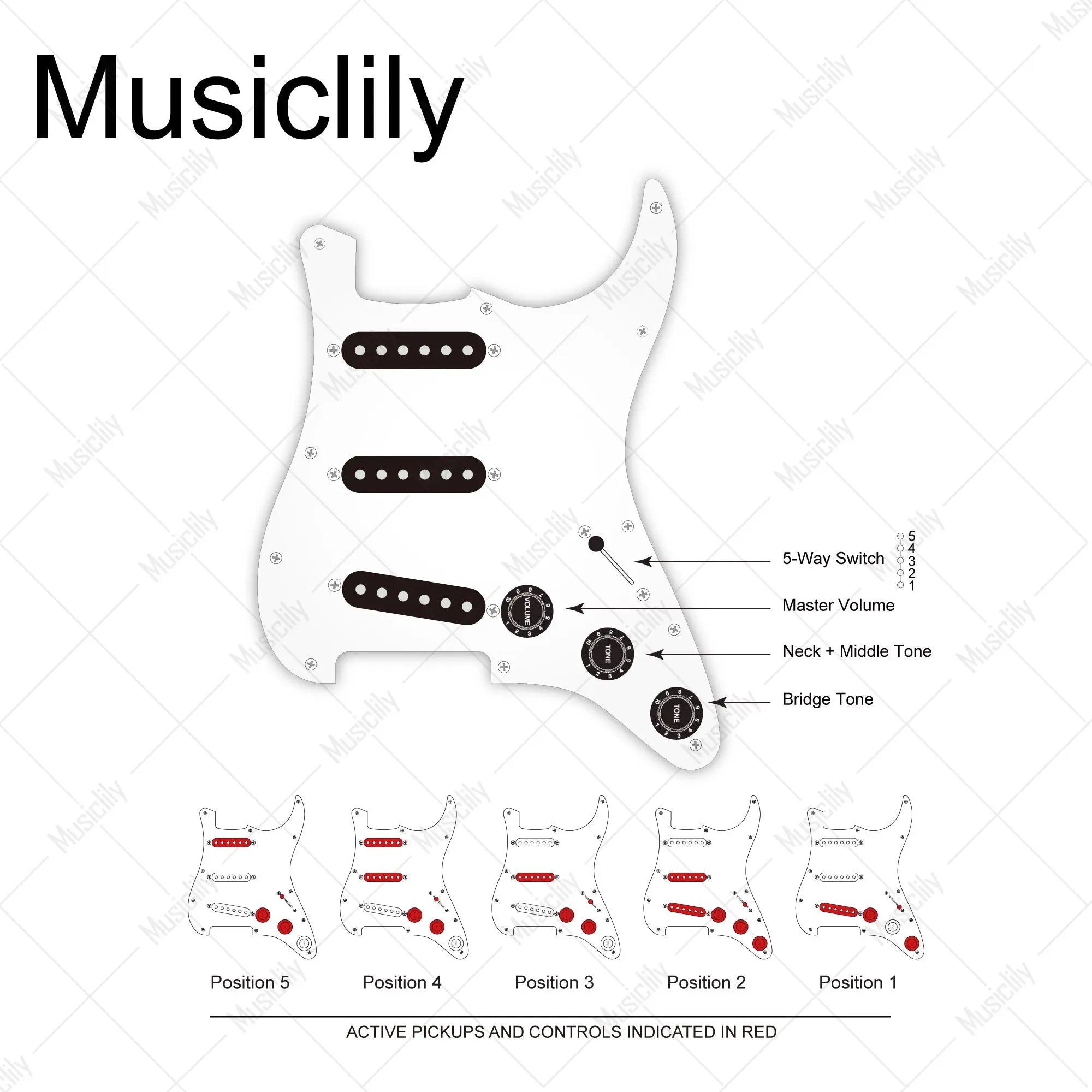 Dimensions of musiclily pro se st 60se pre wired sss pickguard with staggered alnico 5 pickups for strat style electric guitar mx3307p