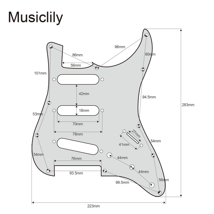 Dimensions of musiclily pro se st 60se pre wired sss pickguard with staggered alnico 5 pickups for strat style electric guitar mx3307p