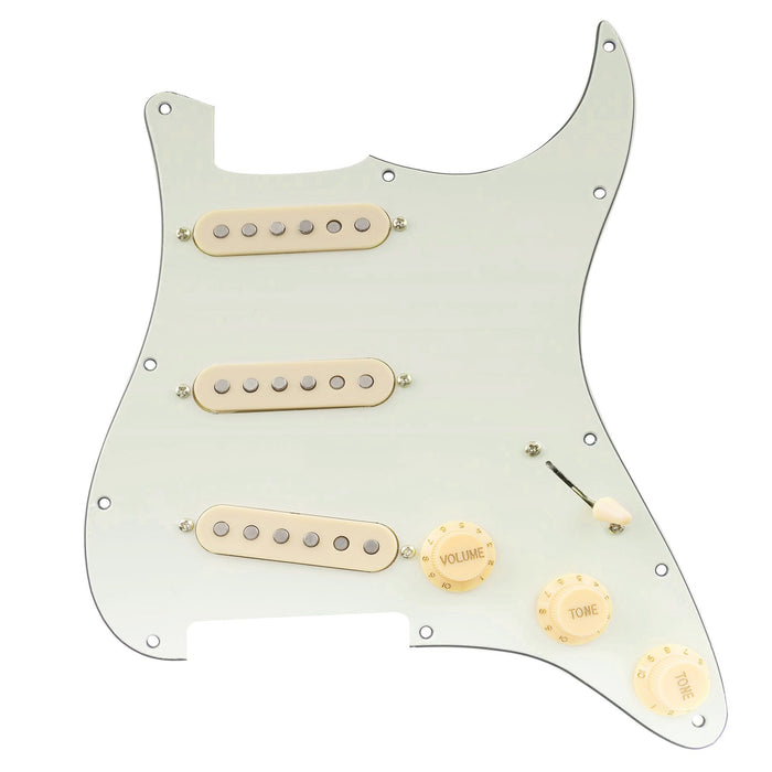 musiclily pro se st 60se pre wired sss pickguard with staggered alnico 5 pickups for strat style electric guitar mx3307p, aged white