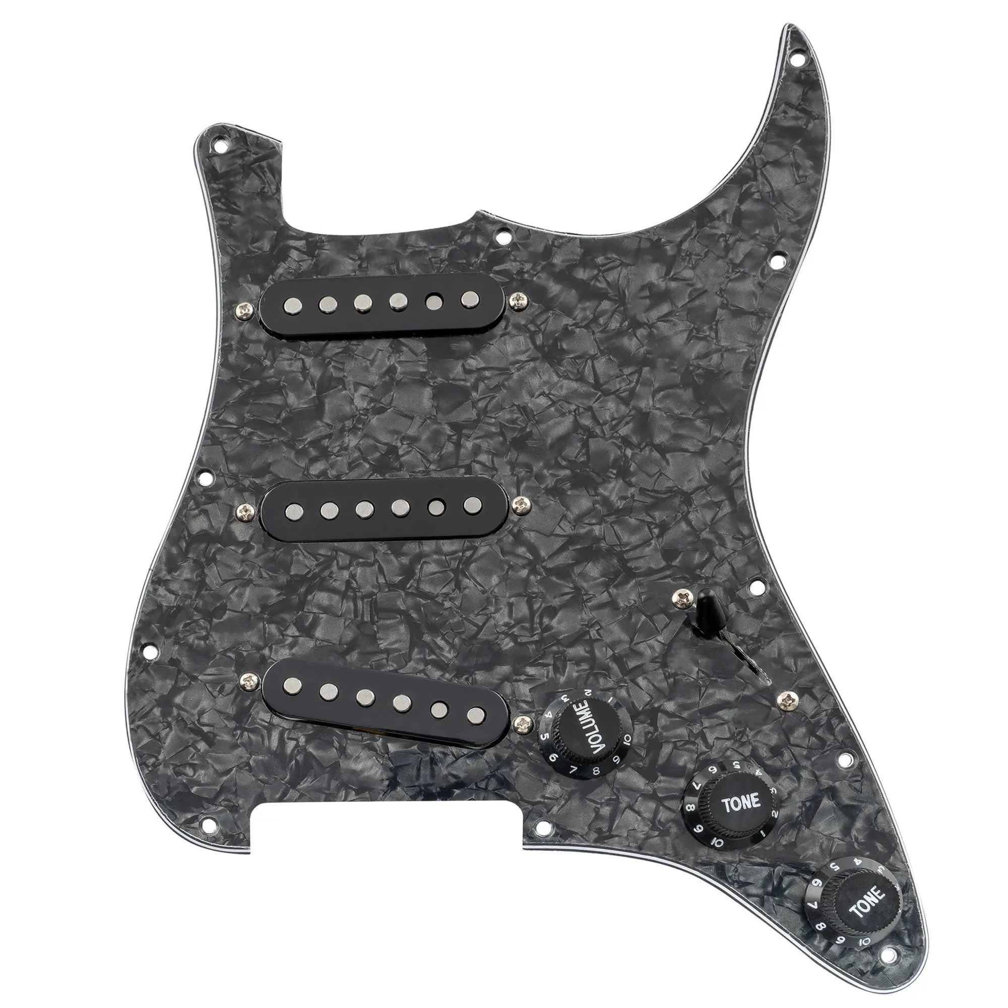 musiclily pro se st 60se pre wired sss pickguard with staggered alnico 5 pickups for strat style electric guitar mx3307p, black pearl