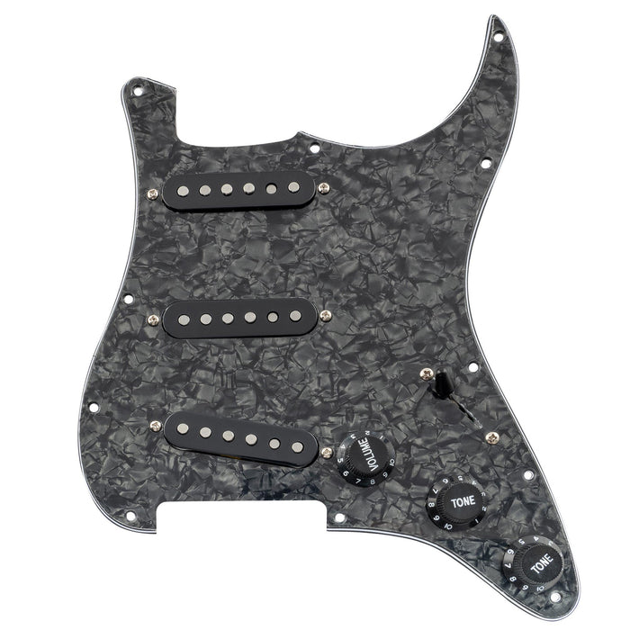 musiclily pro se st 60se pre wired sss pickguard with staggered alnico 5 pickups for strat style electric guitar mx3307p, black pearl