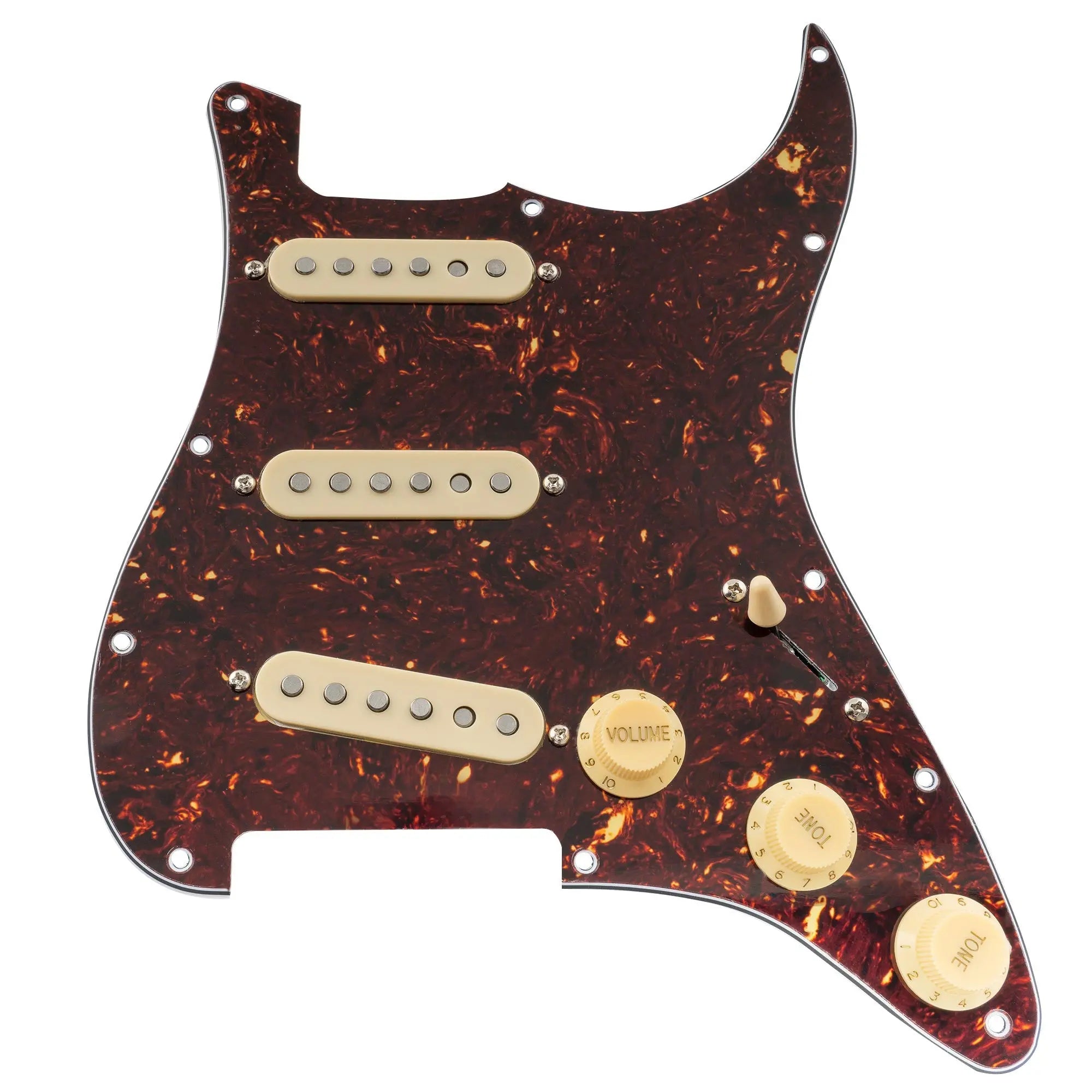 musiclily pro se st 60se pre wired sss pickguard with staggered alnico 5 pickups for strat style electric guitar mx3307p, tortoise shell