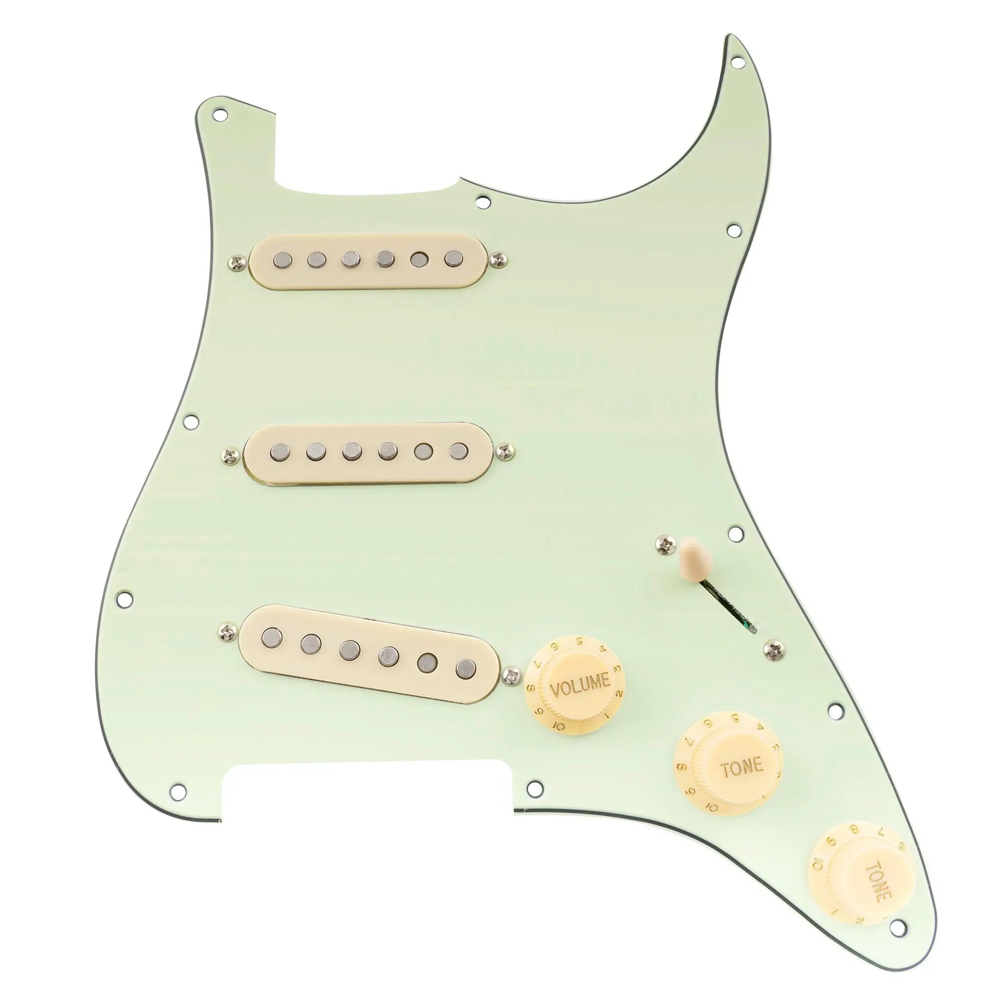 musiclily pro se st 60se pre wired sss pickguard with staggered alnico 5 pickups for strat style electric guitar mx3307p, mint green