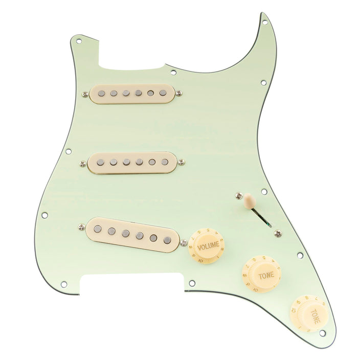 musiclily pro se st 60se pre wired sss pickguard with staggered alnico 5 pickups for strat style electric guitar mx3307p, mint green