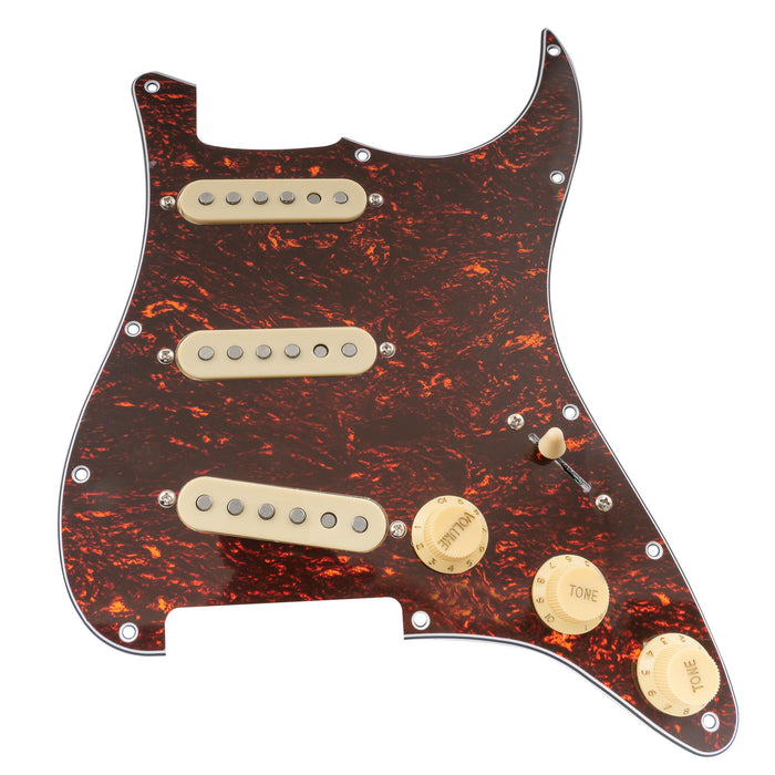 musiclily pro se st 60se pre wired sss pickguard with staggered alnico 5 pickups for strat style electric guitar mx3307p, red tortoise