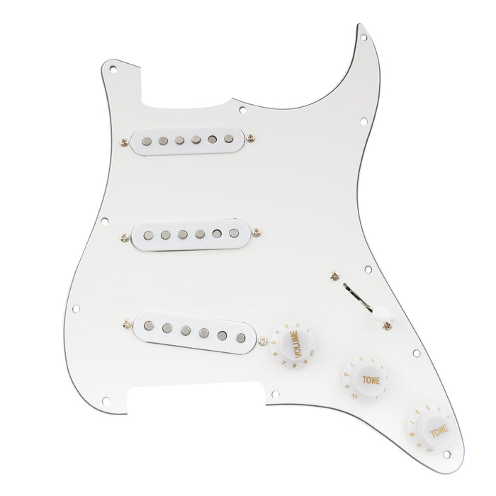 musiclily pro se st 60se pre wired sss pickguard with staggered alnico 5 pickups for strat style electric guitar mx3307p, white