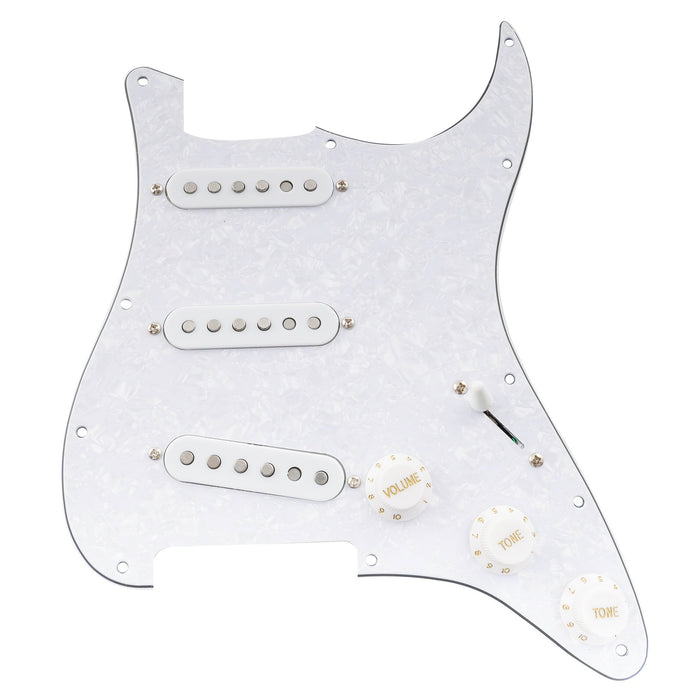 musiclily pro se st 60se pre wired sss pickguard with staggered alnico 5 pickups for strat style electric guitar mx3307p, white pearl