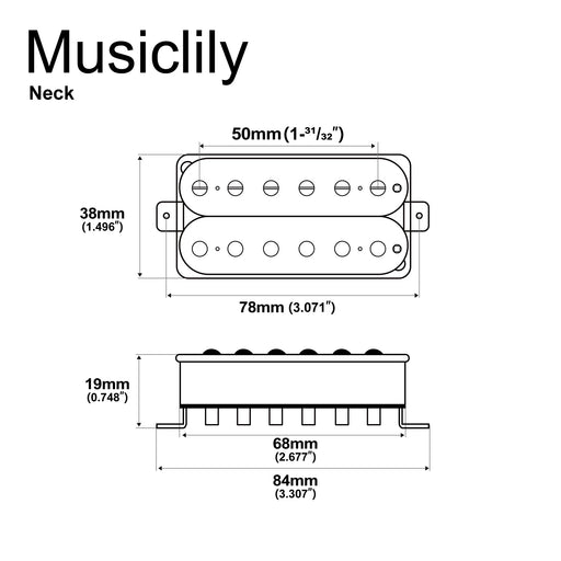 Dimensions of musiclily pro lp obla alnico 5 uncovered humbucker neck pickup for electric guitar mx3314bk