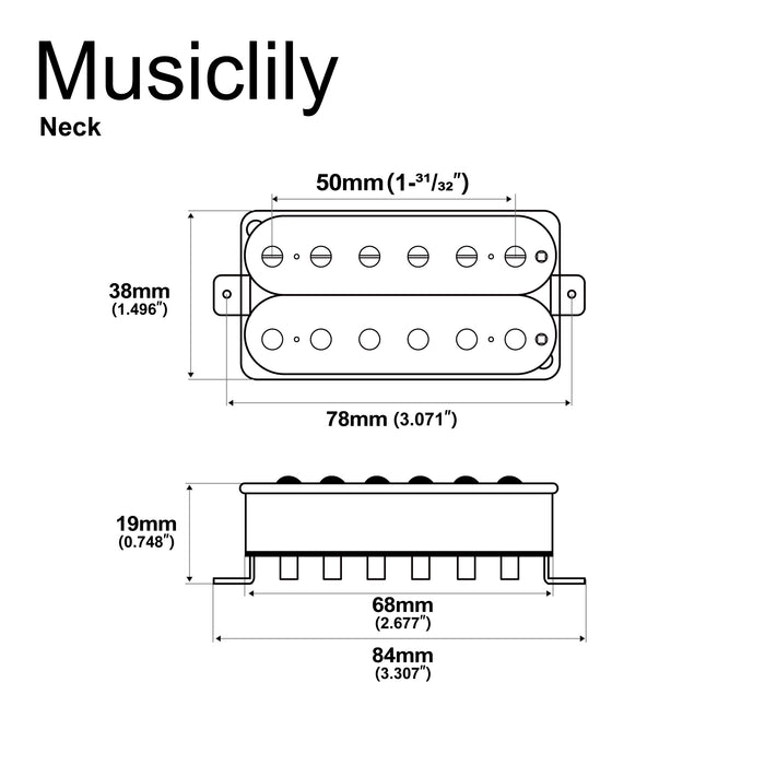 Musiclily Pro LP-OBLA Pastilla humbucker sin cubierta con imán Alnico 5 para cuello, 7.5K, para guitarra eléctrica