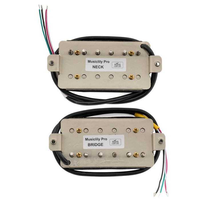 Musiclily Pro LP-OMHA Pastillas de humbucker sin cubierta con imán Alnico 5, conjunto para cuello y puente, 7.5K/16.6K para guitarra eléctrica