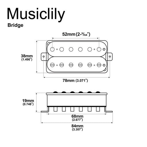 Dimensions of musiclily pro lp obla alnico 5 uncovered humbucker bridge pickup for electric guitar mx3315bk