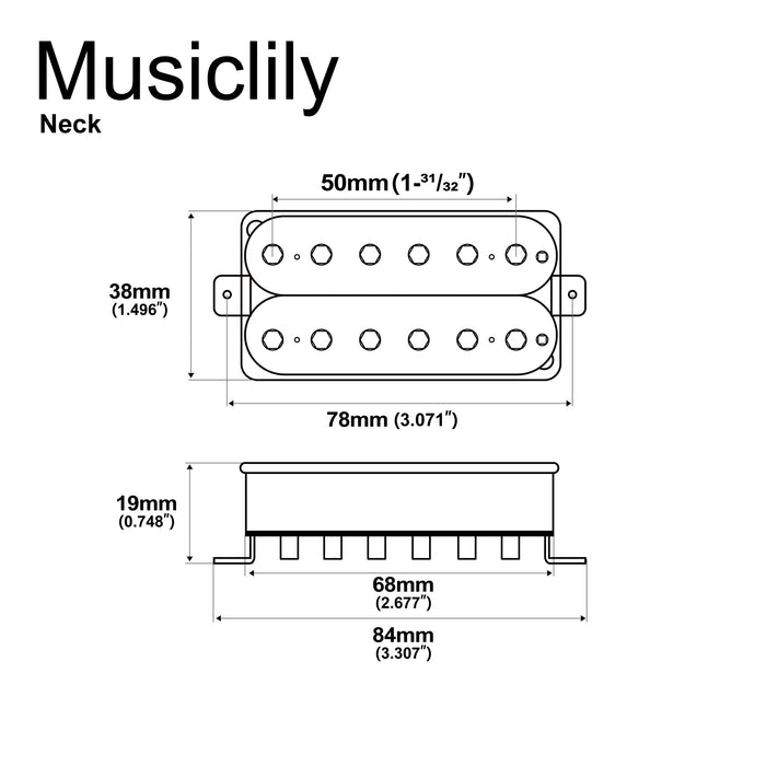 Musiclily Pro HH-HEXA アルニコ5 カバーなし 調整可能六角形ポールピース ハムバッカーネックピックアップ エレキギター用