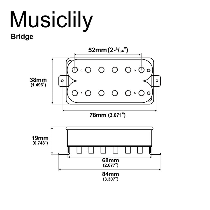 Musiclily Pro HH-HEXA アルニコ5 カバーなし 調整可能六角形ポールピース ハムバッカーブリッジピックアップ エレキギター用