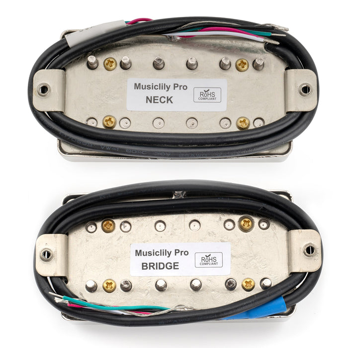 musiclily pro lp cmma alnico 5 covered humbucker neck bridge pickups set 7 5k 8 8k for lp style electric guitar mx3319crmx3325cr, nickel