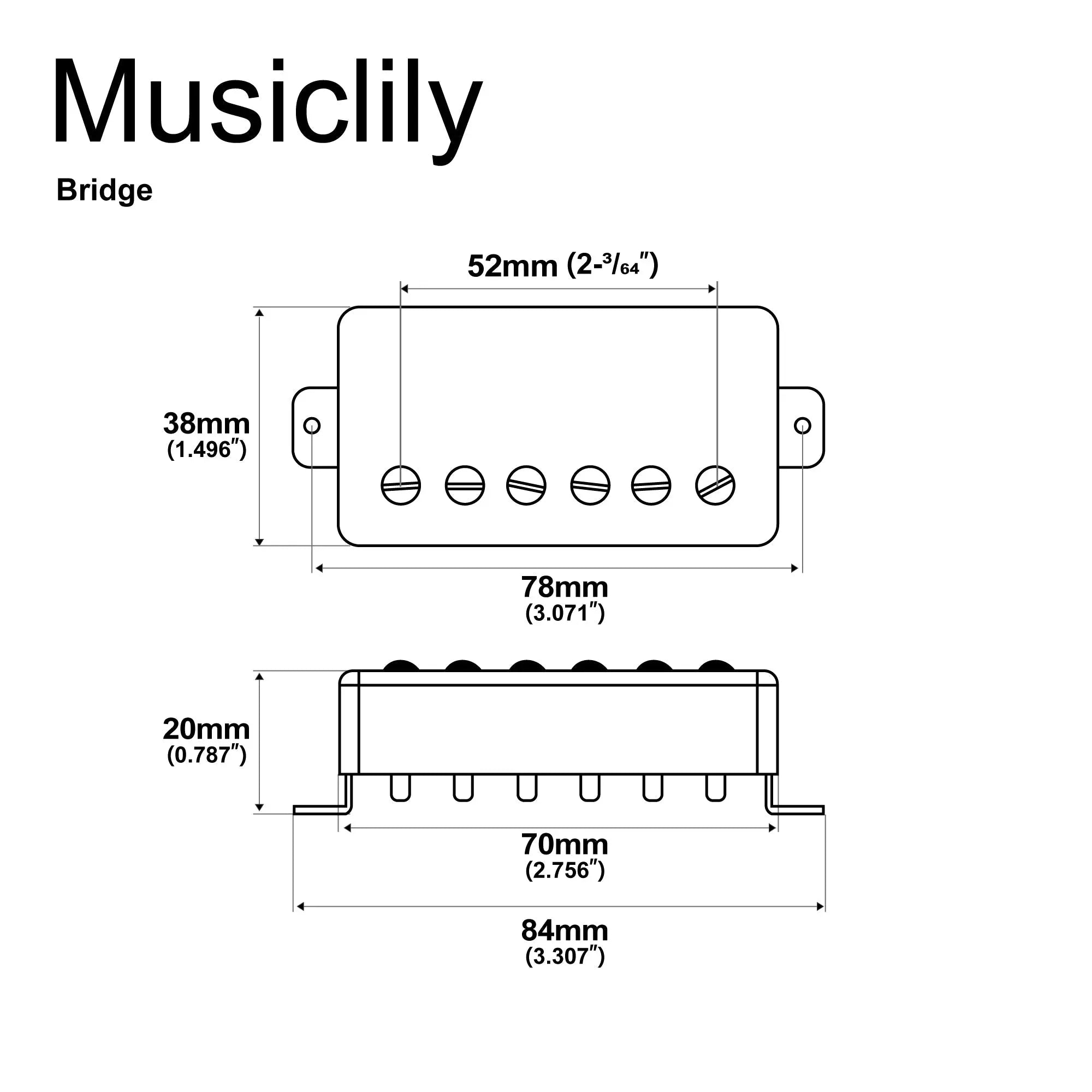 Dimensions of musiclily pro lp cmha alnico 5 covered humbucker bridge pickup 16k for lp style electric guitar mx3320bk