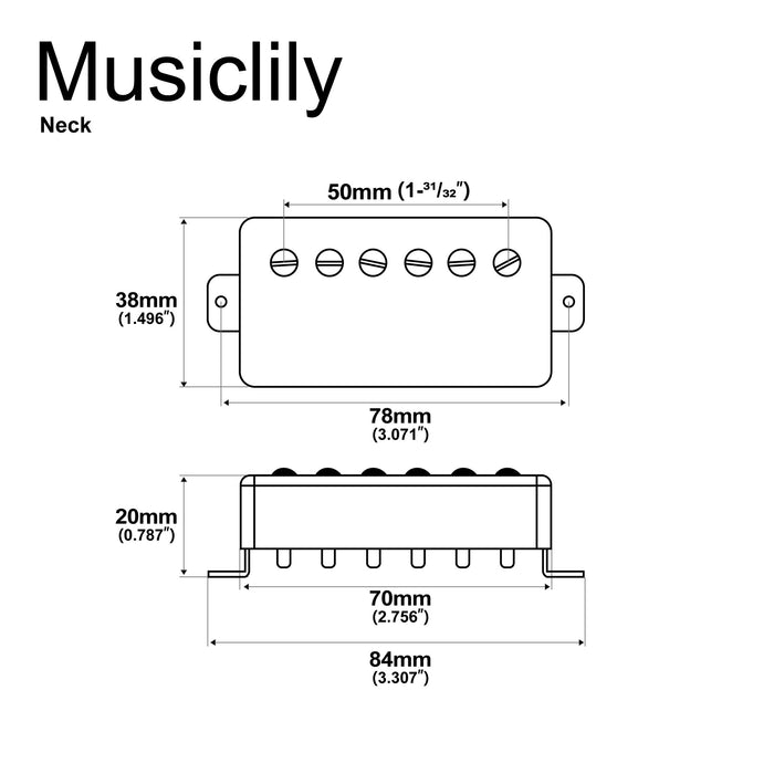 Dimensions of musiclily pro lp cbla alnico 5 covered humbucker neck pickup 7 8k for lp style electric guitar mx3321mx3322p