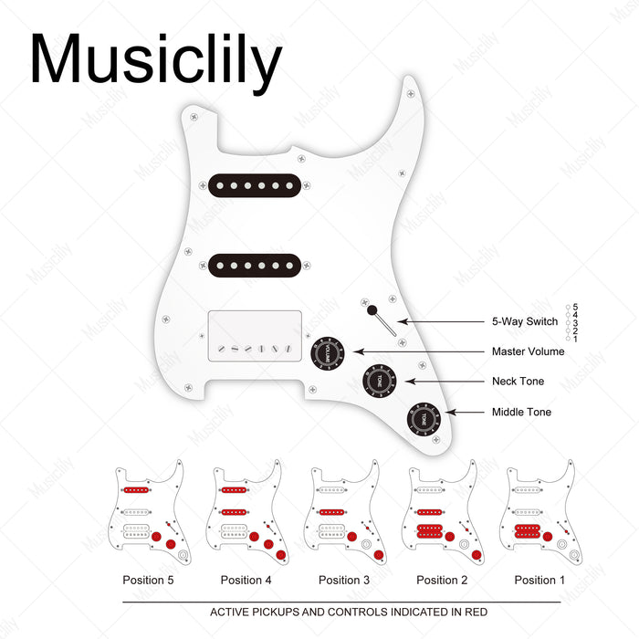 Golpeador Musiclily Pro precableado estándar HSS con pastillas Artec e imán Alnico 5 para guitarra eléctrica estilo ST