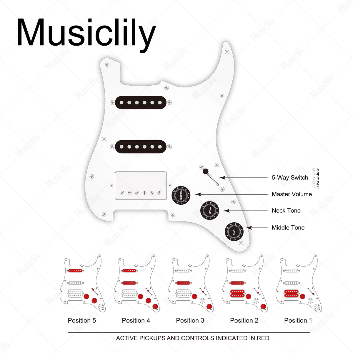 Musiclily Pro Pre-wired Standard HSS Pickguard with Artec Pickups Alnico 5 Magnet for ST Style Electric Guitar Musiclily Pro