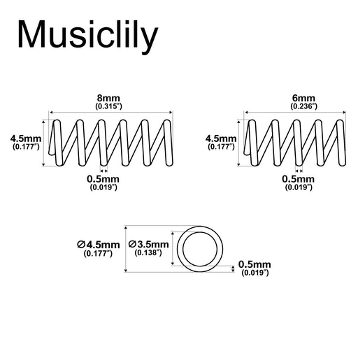 Dimensions of musiclily pro steel springs for strat style electric guitar bridge saddle 20pcs 8mm 10pcs 6mm mx3333 20mx3334 10p