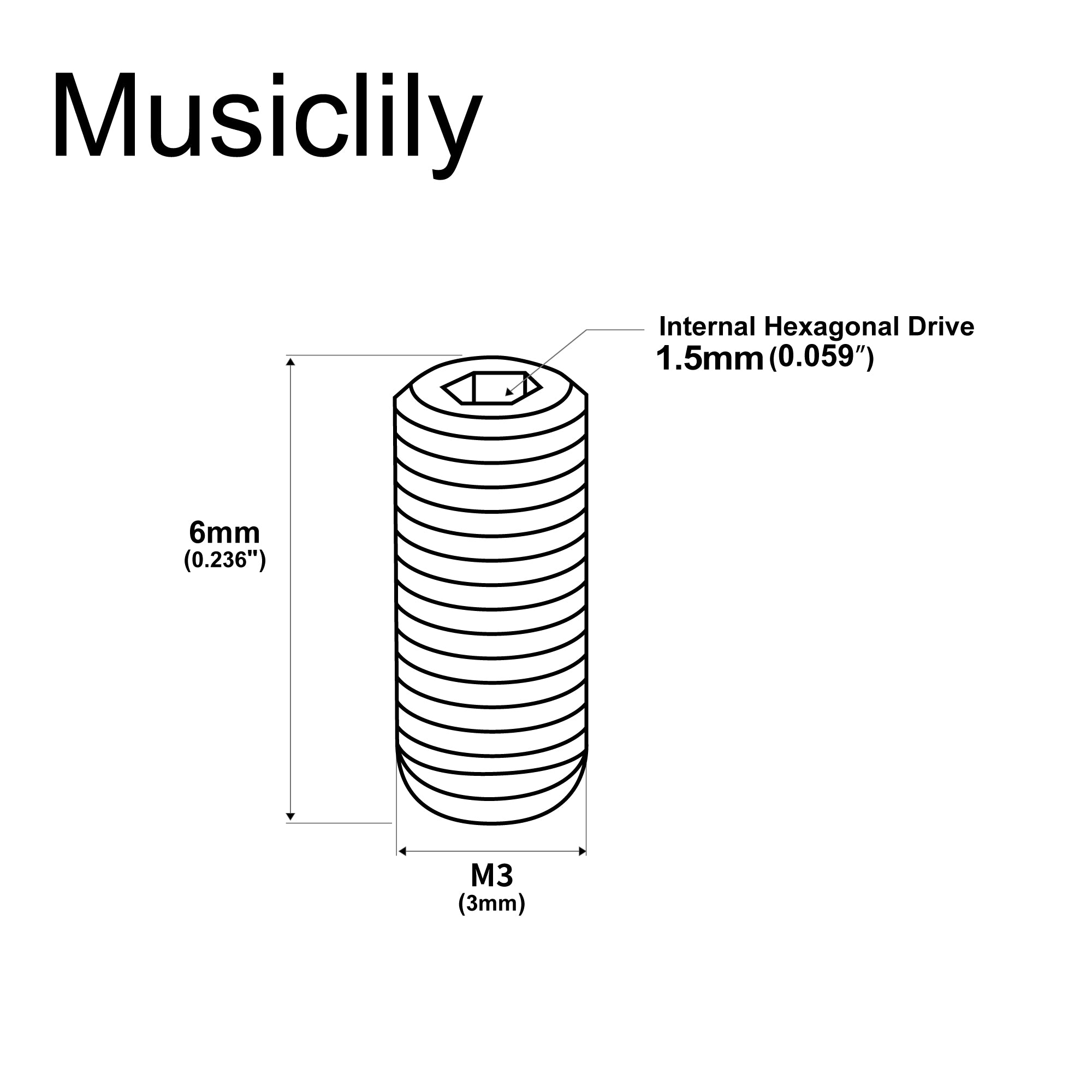 Musiclily Tornillos de ajuste de altura de sillín de acero inoxidable M3x6mm de medición ultra para puente de guitarra eléctrica, bajo importado, conjunto de 20
