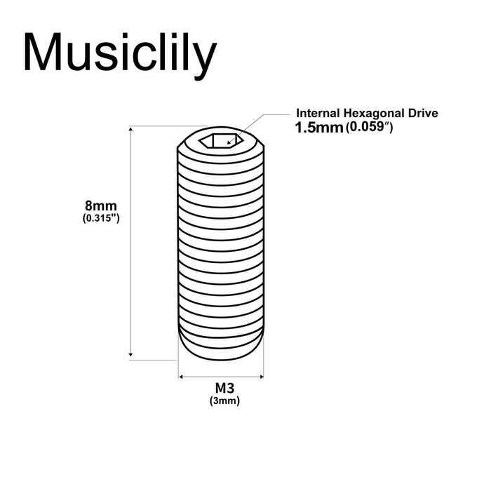 Musiclily Tornillos de ajuste de altura de sillín de acero inoxidable M3x8mm de medición ultra para puente de guitarra eléctrica, bajo importado, conjunto de 20